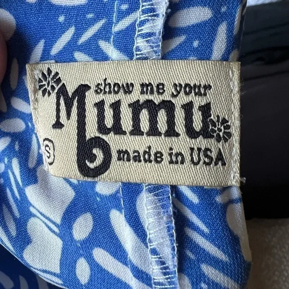 SHOW ME YOUR MUMU royal blue & white floral spaghetti strap mini dress size S - Picture 4 of 9